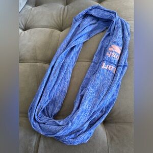 oiselle Blue Heathered Infinity Scarf with Pink Logo Accent